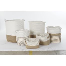 DKD Home Decor Cesta Boho Algodón Yute Blanco Marrón 45 x 54 x 45 cm Set 6 Piezas