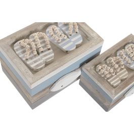 DKD Home Decor Caja Mediterraneo Azul Blanco Mdf Set de 2 13.5 x 10.5 x 18 cm