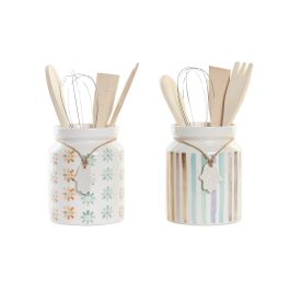 DKD Home Decor Bote Utensilios Urban Azul Celeste Gris Set de 5 de Dolomite Pino Metal | Apto Microondas Lavavajillas 12x22x12 cm