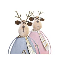 DKD Home Decor | Set 6 Figuras de Navidad Fantasía Reno Metálicas Rosa y Gris | Decoración Navideña | Medidas: 6 x 8 x 22.5 cm
