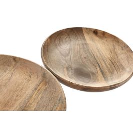 DKD Home Decor Bandeja Vaciabolsillos Madera de Mango Marrón 25x25x2.5 cm Set de 2 Colección Softedges Diseño Redondeado Acabado Natural