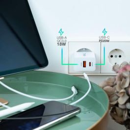 CARGADOR USB PARED TOOQ TQWC-2SC04WT 20W USB-C/ USB-A BLANCO