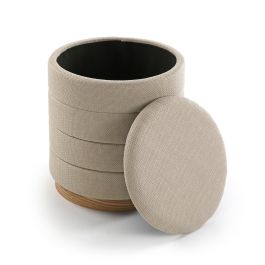 Puff con almacenamiento beige VERSA 44x40 cm - Madera MDF, Poliéster, Tela lino sintético Puff con almacenamiento beige VERSA 44x40 cm - Madera MDF, Poliéster, Tela lino sintético