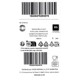 La Mediterranea Plato Llano Anya Monaco Brillo Ø26 cm (6 Unidades)