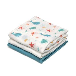 KioKids Set de 3 Muselinas 70x70 cm - Azul, Blanco y Marino - Bambú y Algodón - para Bebés +0 Meses