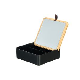 Berilo Organizador de Plástico con Espejo de Bambú Negro 14x5x14 cm (Set de 12)