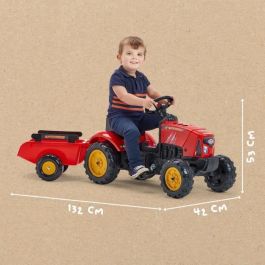 Falk Tractor de pedal Supercharger rojo con capó de apertura y remolque, juguete infantil para 2-5 años