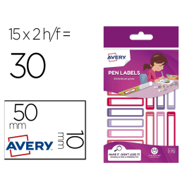 Avery Etiqueta para bolígrafos y lápices rosa y violeta 50x10 mm blister de 30 unidades adhesivas permanentes Precio: 3.69000027. SKU: B1HV3SXWLH