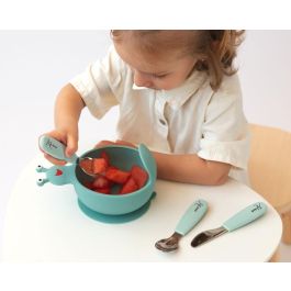 KioKids Set de Cubiertos Infantiles de Acero Inoxidable y Silicona Verde Salvia | Colección Little Sauvages | Recomendado +6 Meses