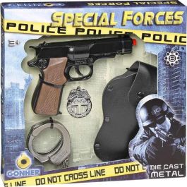 Pistola policia 8 tiros con complementos.cartuchera, esposas y estrella Precio: 18.6582. SKU: S2404570