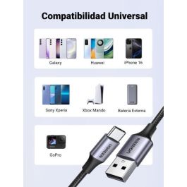 UGREEN 60126 Cable USB C a USB A de 1m, Carga Rápida 3A, Negro/Gris