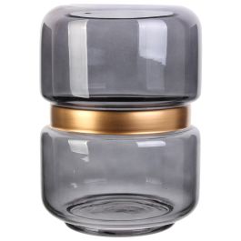 Home Deco Factory Jarrón Gris-Dorado de Vidrio para Decoración, Altura 20,5 cm