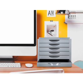 Q-connect Fichero Cajones Sobremesa Organizador Superior 6 Cajones Gris Opaco Formato A4 Folio