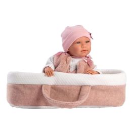 Llorens Muñeca recién nacida llorona Mimi con capazo rosa tacto suave 40 cm cuerpo tela
