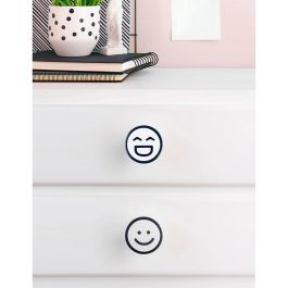 Rei m9 - Blister con 4 pomos redondos para mueble en madera haya, acabado lacado blanco ilustrado, Ø38x22mm