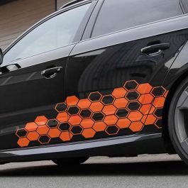 Foliatec FO33963 Pegatina Coche Diseño Hexagonal Naranja - Adhesivo Vinilo PVC UV Lavado de Autos Resistente 32x130cm (2 Pcs)