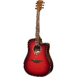 LAG Guitarra Acústica Electroacústica Dreadnought A/E Cutaway Edición Limitada Red Burst