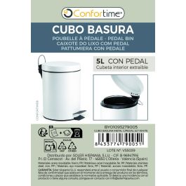 Confortime Cubo Basura Metal C/Pedal 5Lt Blanco 20.6 cm Ancho x 27.4 cm Alto x 27 cm Largo (6 Unidades)