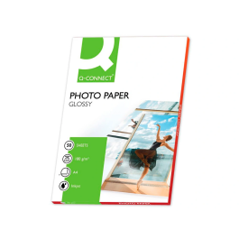 Q-connect Papel Fotográfico Glossy DIN A4 180gr Alta Calidad para Ink-jet Bolsa 50 Hojas