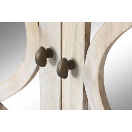 DKD Home Decor Buffet Toscana 45 x 90 x 200 cm Blanco Natural Madera Maciza Mango Espejo Hecho a Mano 4 Puertas 2 Estanterias