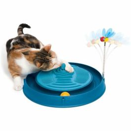 Cat It Juguete Interactivo 3 en 1 para Gatos: Circuito de Bolas, Banda de Masaje con Cepillos y Hierba Gatera - Ø 36 cm Azul