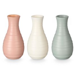 Jarrón Abombado Rayas Giftdecor 20 cm - Blanco, Gris, Rosa (24 Unidades) Jarrón Abombado Rayas Giftdecor 20 cm - Blanco, Gris, Rosa (24 Unidades)