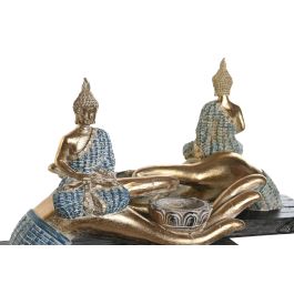 DKD Home Decor Figura Buda Mano Oriental Azul Turquesa Resina 8 x 16 x 25.7 cm (2 Unidades)
