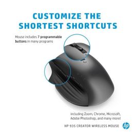 HP 935 Creator Ratón Inalámbrico Ergonómico con Botones Programables, Multi-dispositivo y Sensor Track-on-Glass, Batería 12 Semanas