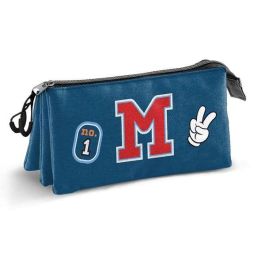 Disney Mickey Mouse Estuche Portatodo Triple Class Azul con 3 Compartimentos, Ripstop Resistente