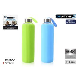 Botella de Agua de Vidrio con Cubierta de Silicona 600 ml - Bewinner por Inde (24 Unidades) Precio: 68.4999997. SKU: B1A65EBT34