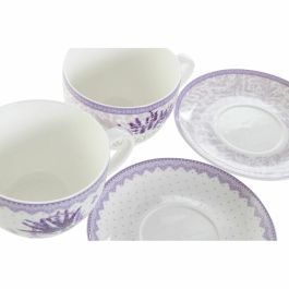 Taza con Plato DKD Home Decor Lavanda (220 ml) (2 pcs)