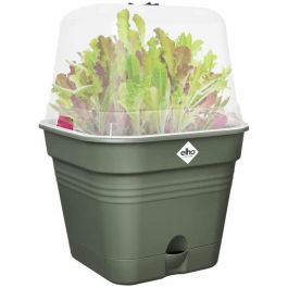 Elho ELH8711904515355 Maceta Cuadrada Ø20 de Plástico Verde Hoja para Plantas y Flores, Ideal para Jardín, Balcón o Interior