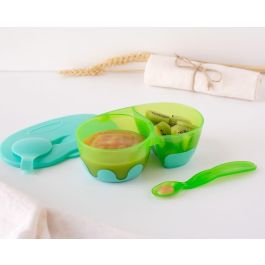 Cuenco Doble Antideslizante Con Tapa Y Cuchara En Azul Y Verde Precio: 2.50000036. SKU: B17Q4NR6NR
