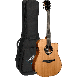 LAG Guitarra Acústica Electroacústica Dreadnought Cutaway Blue Wave 2, Tapa Cedro Rojo Macizo, Fondo y Aros Palisandro Santos, Acabado Brillante