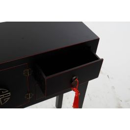 DKD Home Decor Consola Oriental Masako de Abeto y MDF Negro Rojo 26 x 83 x 63 cm con 2 Cajones y 1 Puerta