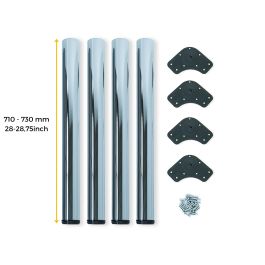 Emuca Lote de 4 patas para mesa, diámetro 60mm, H 710mm, Acero, Cromado