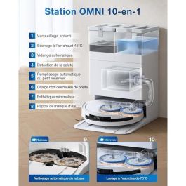 ECOVACS DEEBOT T50 OMNI - Robot aspirador con base - 15000 Pa - Cepillo lateral extensible y mopa - Sin enredos