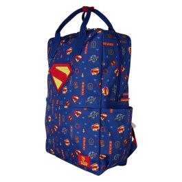LOUNGEFLY Mochila Superman Marvel de Nylon 43cm - Tirantes Ajustables, Detalles Bordados y Estampados