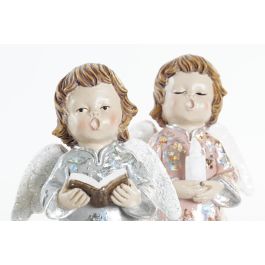 DKD Home Decor Figura Navidad Ángel Fantasía de Resina Rosa Plateado 5x13x7 cm Pack de 2 Unidades