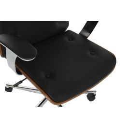 DKD Home Decor Silla de Escritorio Moderna, Ajustable y con Ruedas, Negro Marrón, Madera y PU, Altura Asiento 42 cm