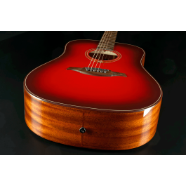 Lag Guitarra Acústica Dreadnought Edición Limitada Red Burst con Tapa de Cedro Rojo Macizo y Aros/Fondo de Caoba, 6 Cuerdas