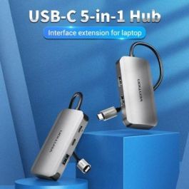 Vention TNDHB Hub USB Tipo-C 3.1 Externo con 3 Puertos USB-A y 2 Puertos USB Tipo-C (1x Power Delivery 100W) Gris