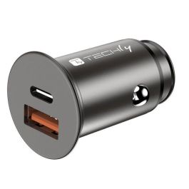 Techly Cargador de Coche USB Dual QC 3.0 USB-A y USB-C PD 20W, 38W Carga Rápida para dos Dispositivos, Mini Metálico Negro Techly Cargador de Coche USB Dual QC 3.0 USB-A y USB-C PD 20W, 38W Carga Rápida para dos Dispositivos, Mini Metálico Negro