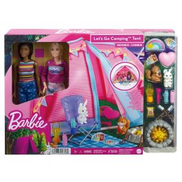 Barbie Hgc18 Set Camping con Muñecas Malibu & Brooklyn Roberts, Tienda de Campaña y Accesorios. Incluye Sillas, Telescopio, Hoguera
