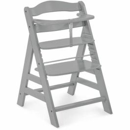 HAUCK Alpha + Silla alta de madera escalable para bebé - Asiento y reposapiés ajustables, arnés 5 puntos, gris