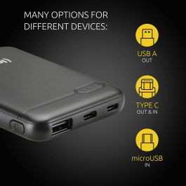 Intenso XS5000 Powerbank 5000 mAh Negro, Cargador Portátil con Pantalla LED, Micro-USB / USB-C Entrada, USB-A / USB-C Salida