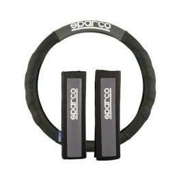 Sparco SPC1111KGR Juego de Funda de Volante Antideslizante y 2 Almohadillas Universales Poliéster Negro-Gris Lavables