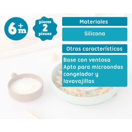 KioKids Plato de Silicona con 3 Compartimentos, Ventosa y Diseño de Oso para BLW, Verde, de Grado Alimentario y Lavavajillas, Edad +6 Meses