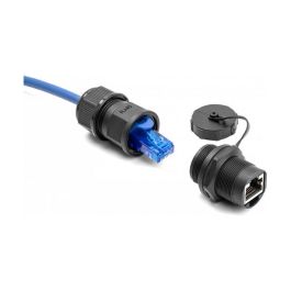 DeLOCK Acoplador RJ45 Cat.6A con tapa de sellado IP67 resistente al polvo y al agua, Cat6, Negro, Plástico