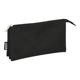 Safta Bolsa para lápices triple negra 22x12x3cm, 300D Poliéster, ideal para niños +3 años